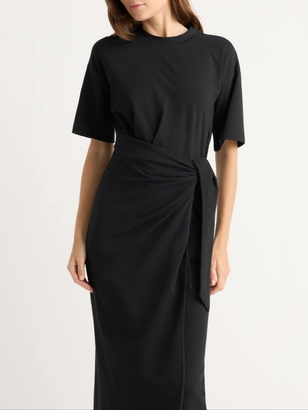 Luum Black CARY  Wrap-Front Midi Dress Size Small Nwt.